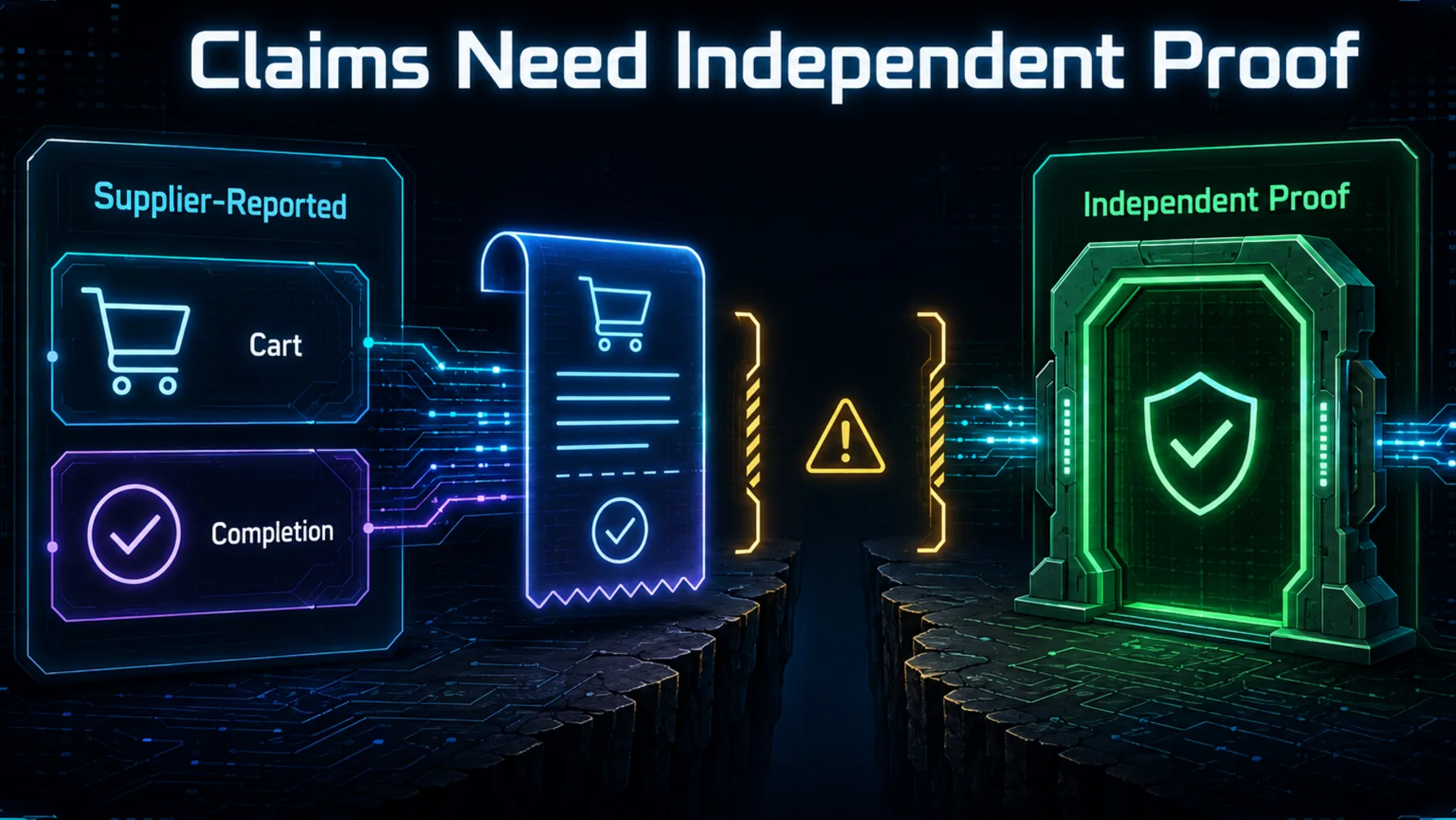 Supplier-reported cart and completion claims move toward a separate independent-proof checkpoint.