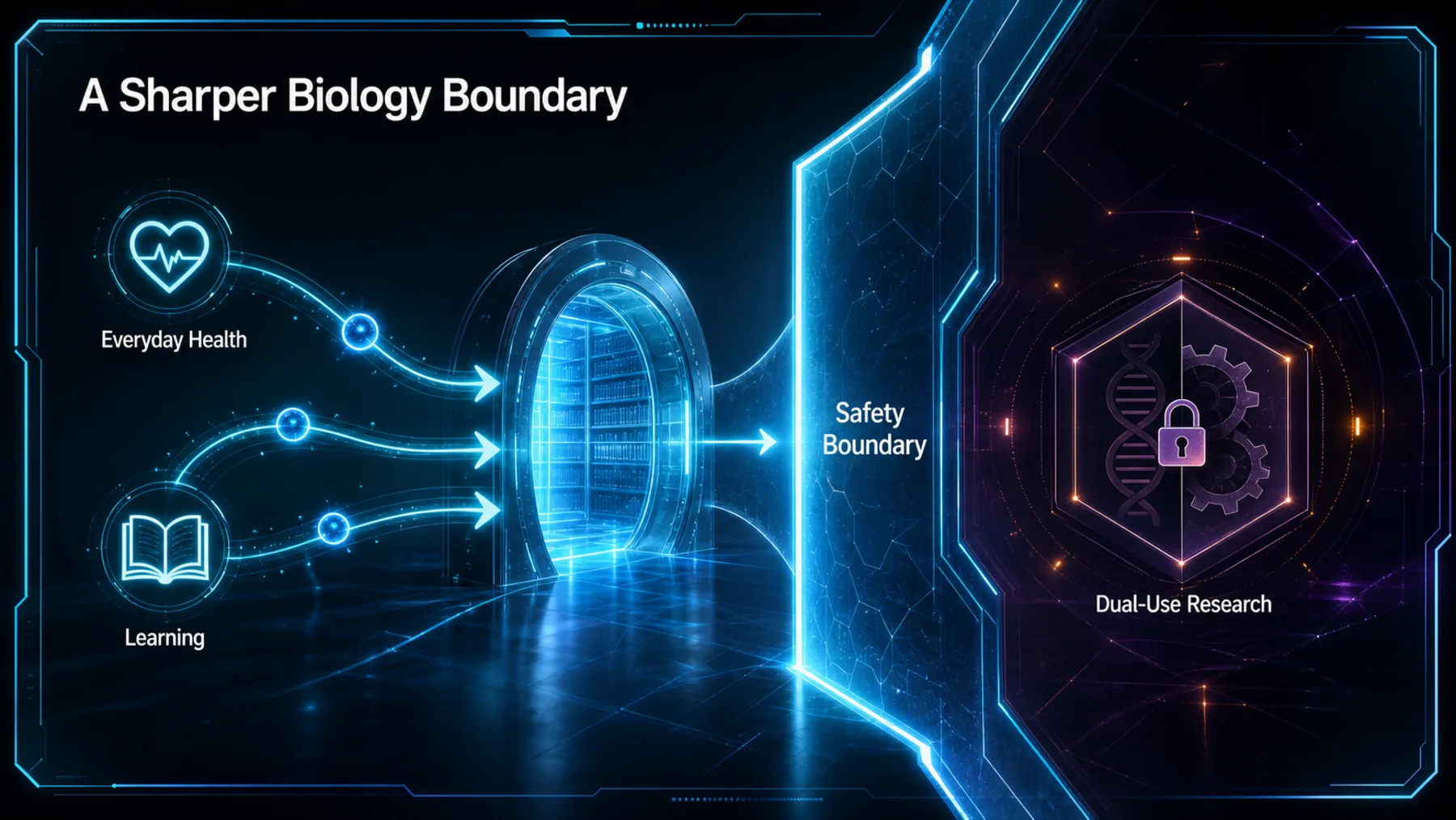 Everyday health and learning requests approach an open portal while dual-use research remains beyond a safety boundary.