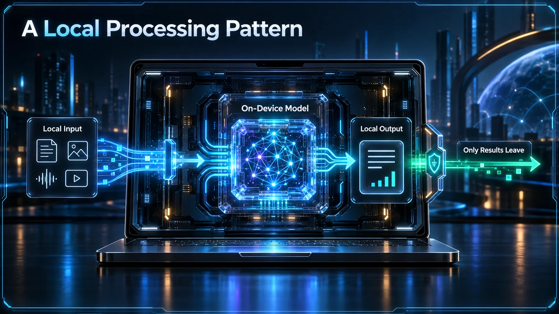 Explanatory diagram of a local processing pattern where only the necessary result leaves the device.