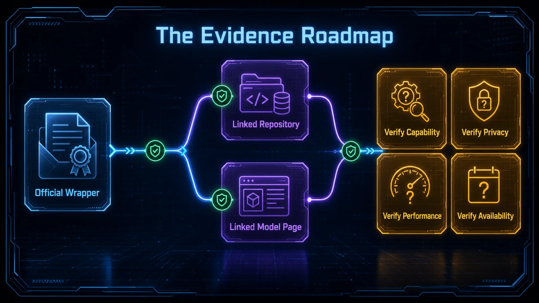 Evidence roadmap from official wrapper to linked destinations and outstanding verification questions.