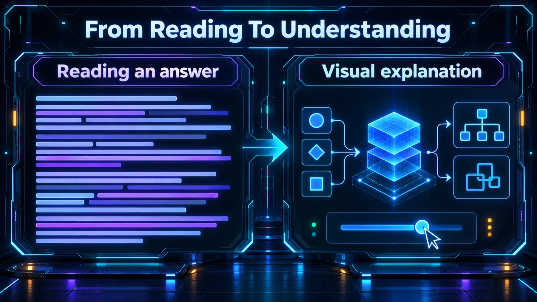 Conceptual contrast between reading a dense answer and understanding a focused visual explanation.