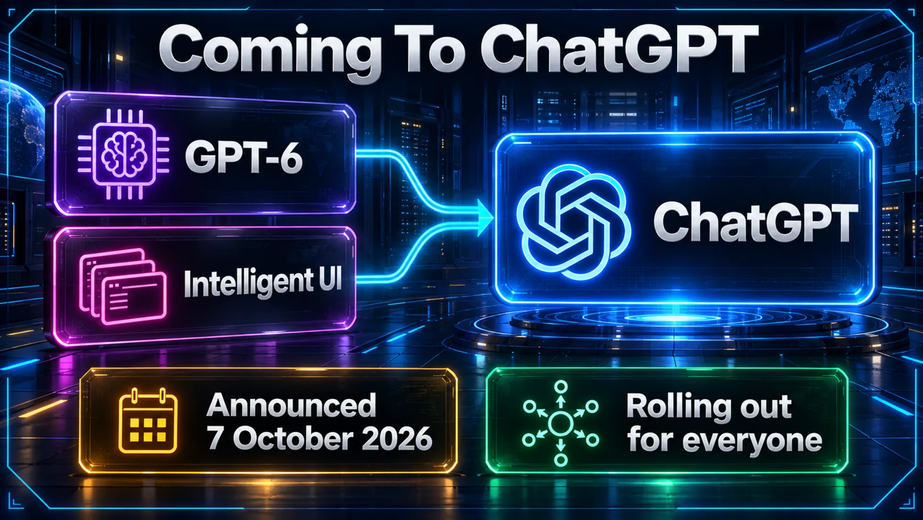 GPT-6 and Intelligent UI converge into ChatGPT, with the 7 October 2026 announcement and rolling-out-for-everyone status.