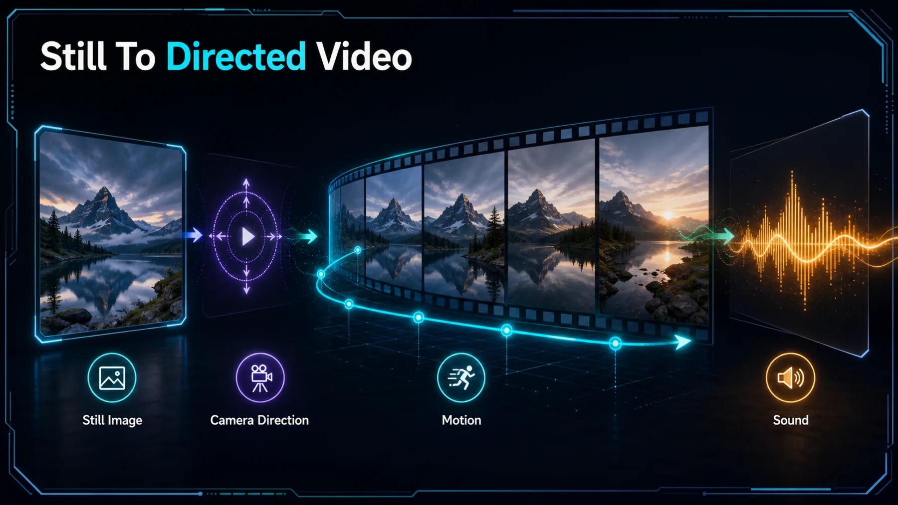 A still image unfolds into directed motion, camera movement and an integrated soundscape.