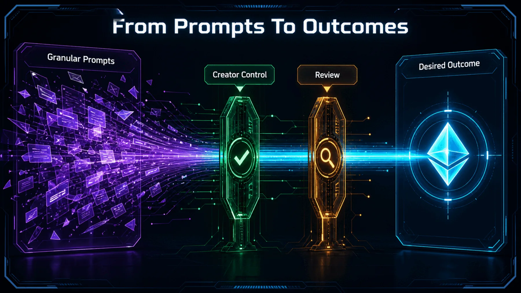 Conceptual contrast between granular prompts and outcome-led creative direction.