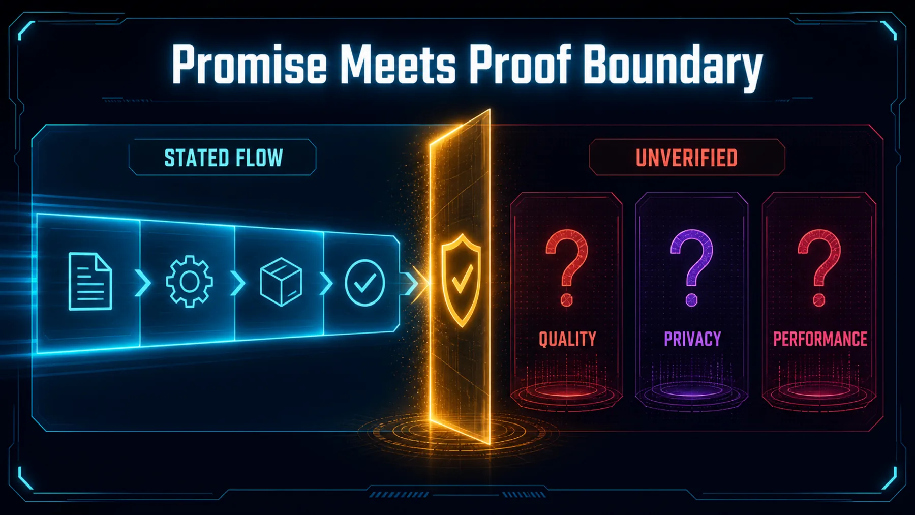 A stated workflow reaches an evidence boundary beyond which quality, privacy and performance remain unverified.