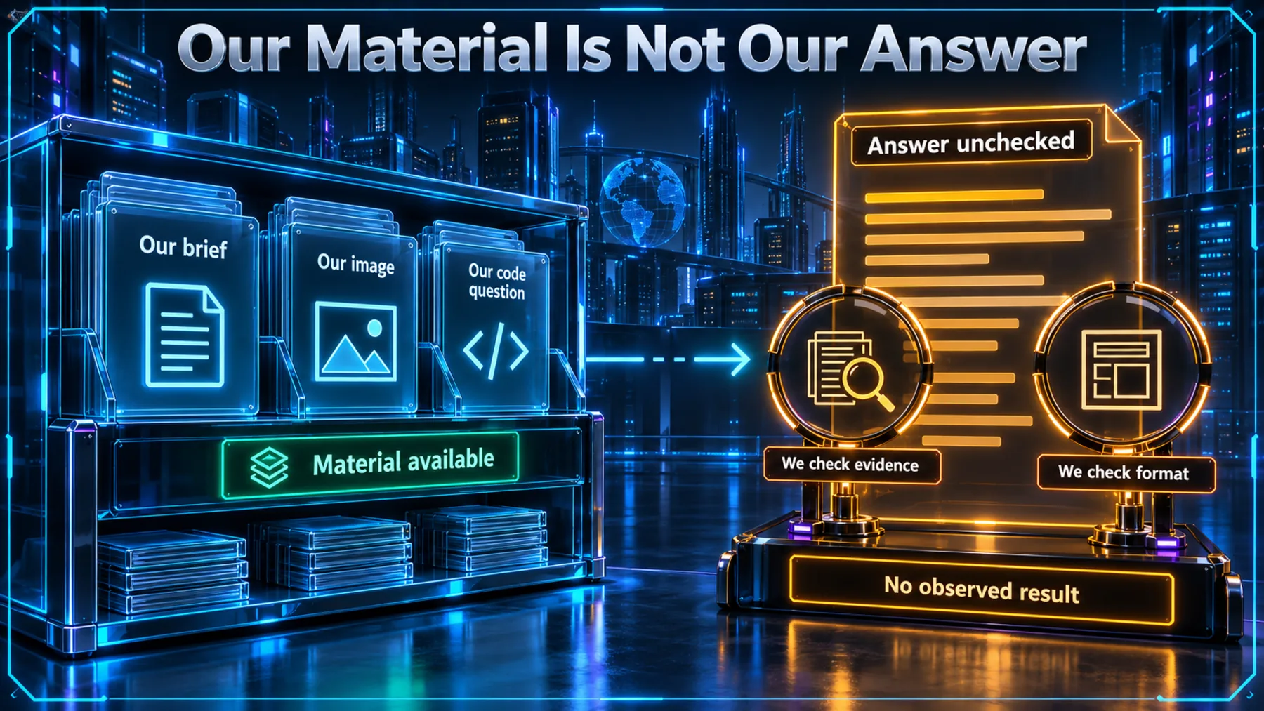 Supplied material is contrasted with an unchecked answer awaiting separate evidence and format inspections.